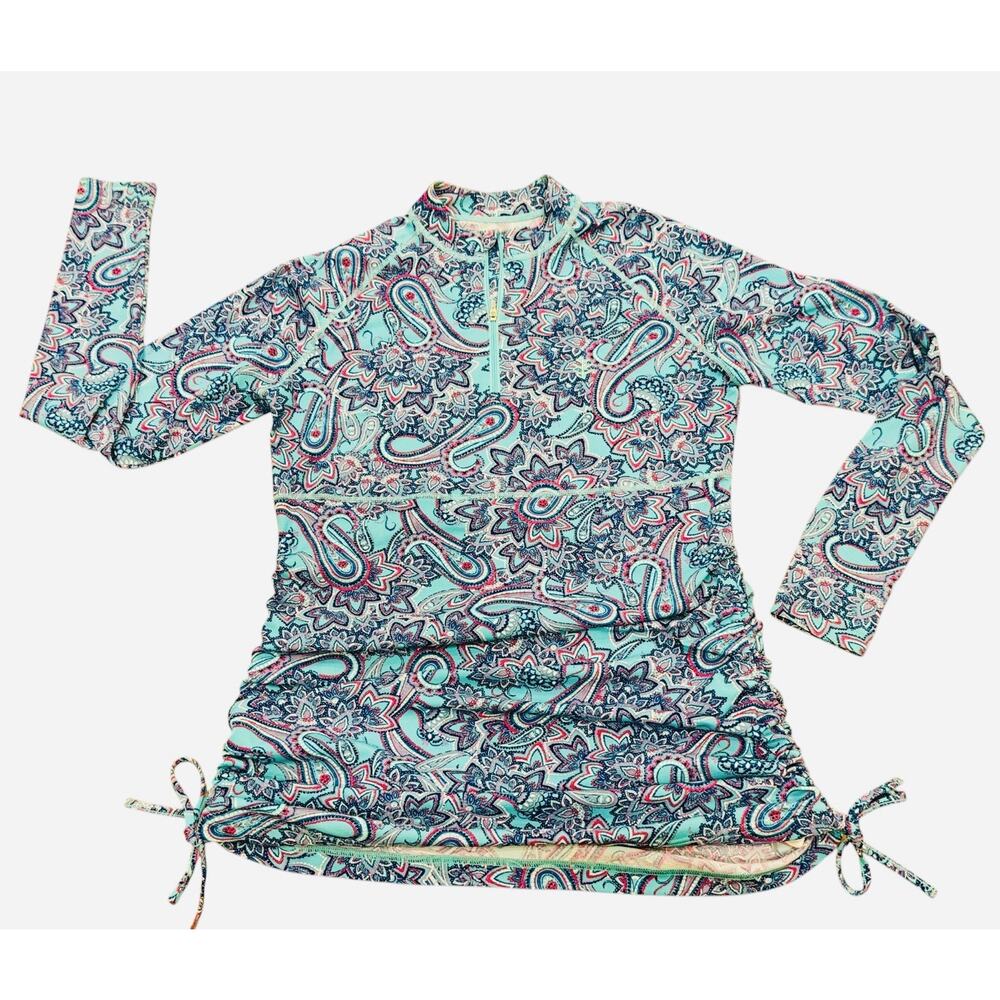 Coolibar Women's Size Small S Blue Paisley Print Long Sleeve UPF Sun Swim Top